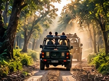 A safari jeep on a forest track